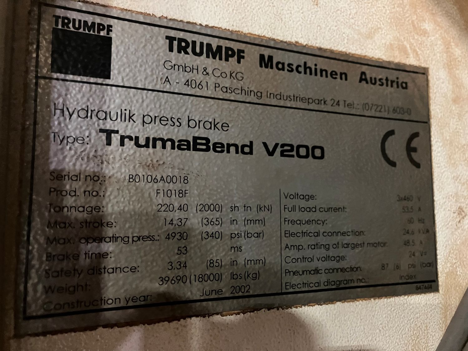 Presse plieuse Trumpf V200 200 tonne 2002 – Image 2
